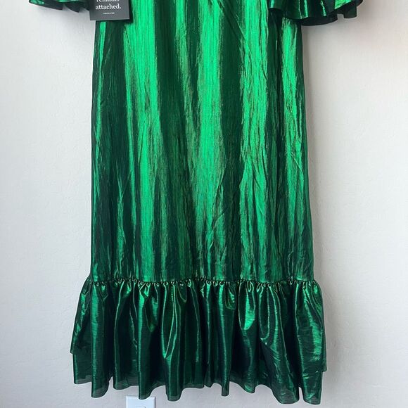 NEW Tuckernuck Dress Emerald Green Lillith Lurex Crinkle Midi Dress Size M‎ - Picture 4 of 10